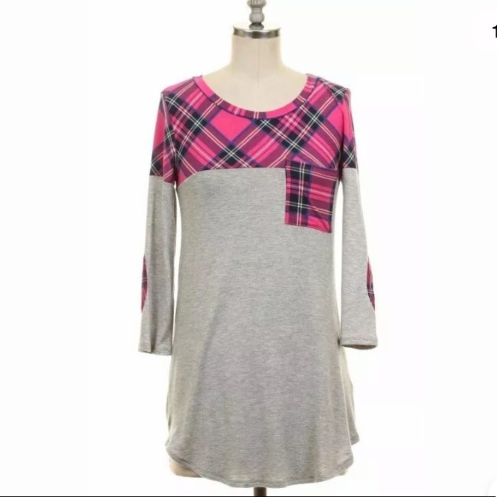 PINK PLAID~POCKET~TOP/TUNIC~PLUS~2X~SALE